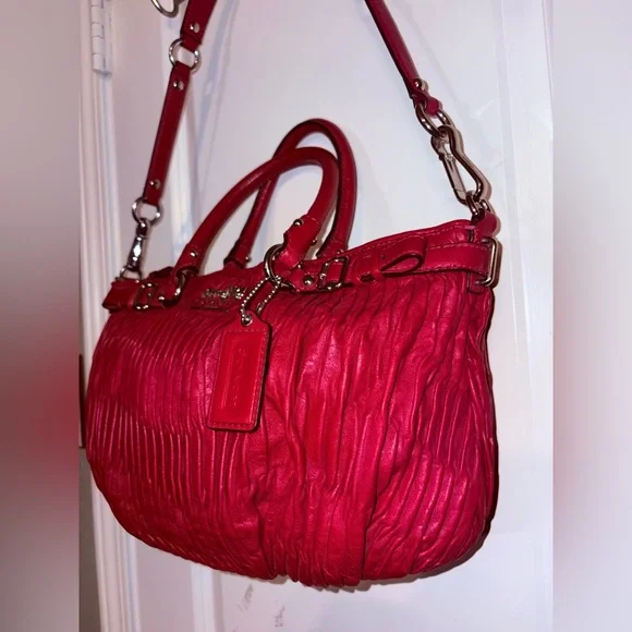 Coach Madison Gathered Leather Sophia Satchel & Shoulder Bag 18620 Red - Picture 5 of 14